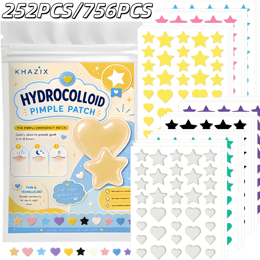 Hydrocolloid Pimple Patch - 7 ألوان، 252 قطعة/756 قطعة. لاصقة