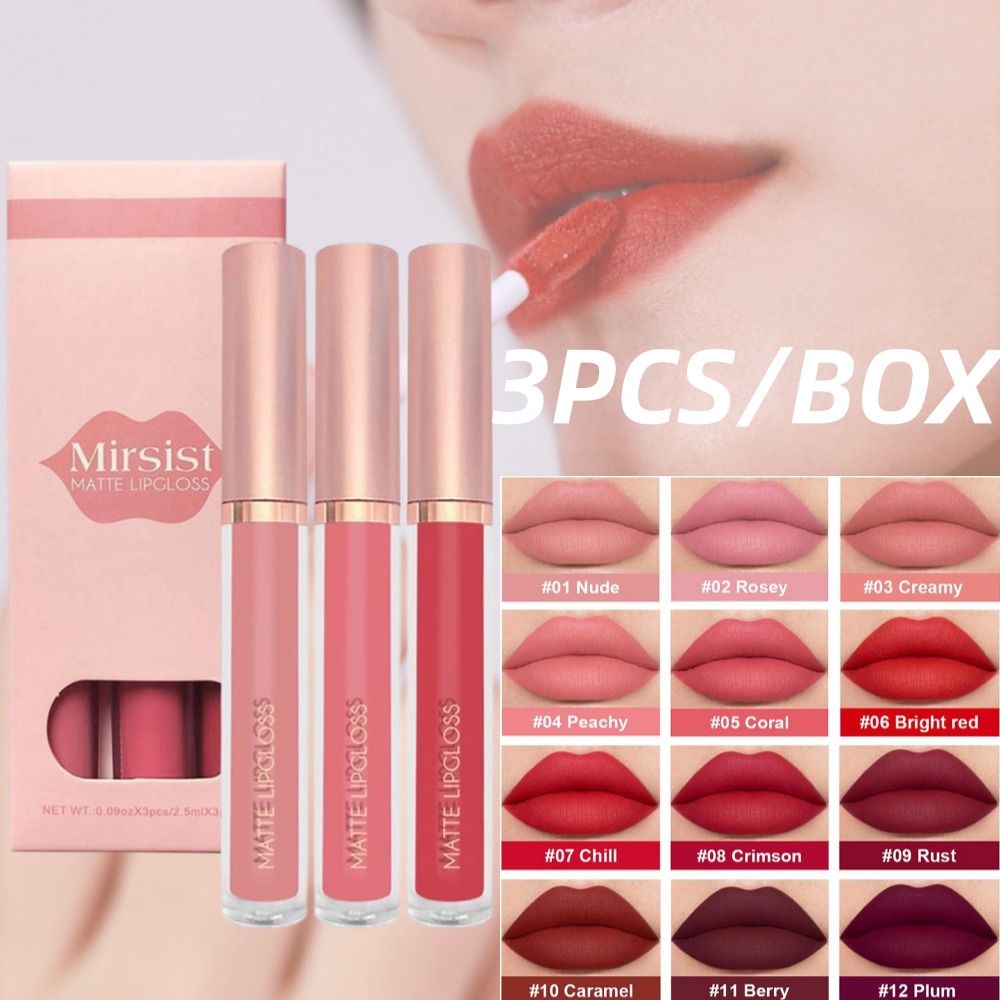 Matte Velvet Lip Tint Long Lasting - 3 قطعة/المجموعة عارية ملمع الشفاه ماتي