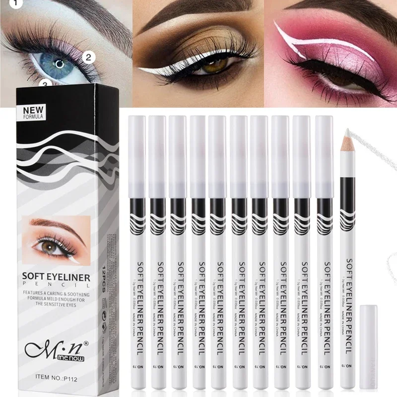 Waterproof Liquid Eyeliner Pen - 12 قطعة ماكياج كحل أبيض سلس