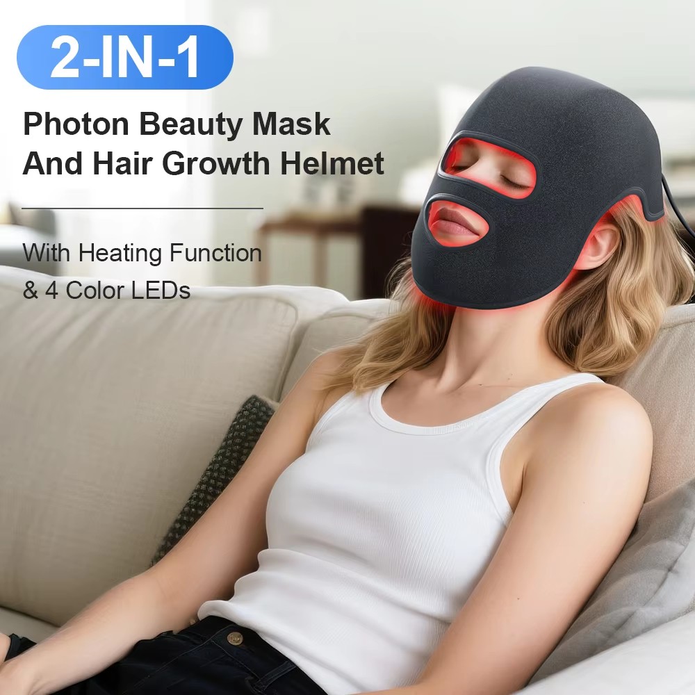 قناع وجه وقبعة LED بأربعة ألوا - مراجعة Led Light Therapy Face Mask وسعره